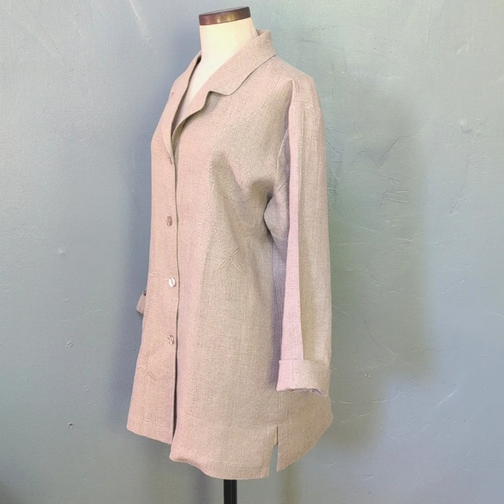 VTG Irish linen oatmeal oversized embroidered neutral jacket. EDWARD. Large. - Picture 4 of 12